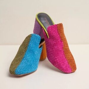 Charlotte Stone Mae Colorful Rainbow Woven Leather Mules Nassau Size 9